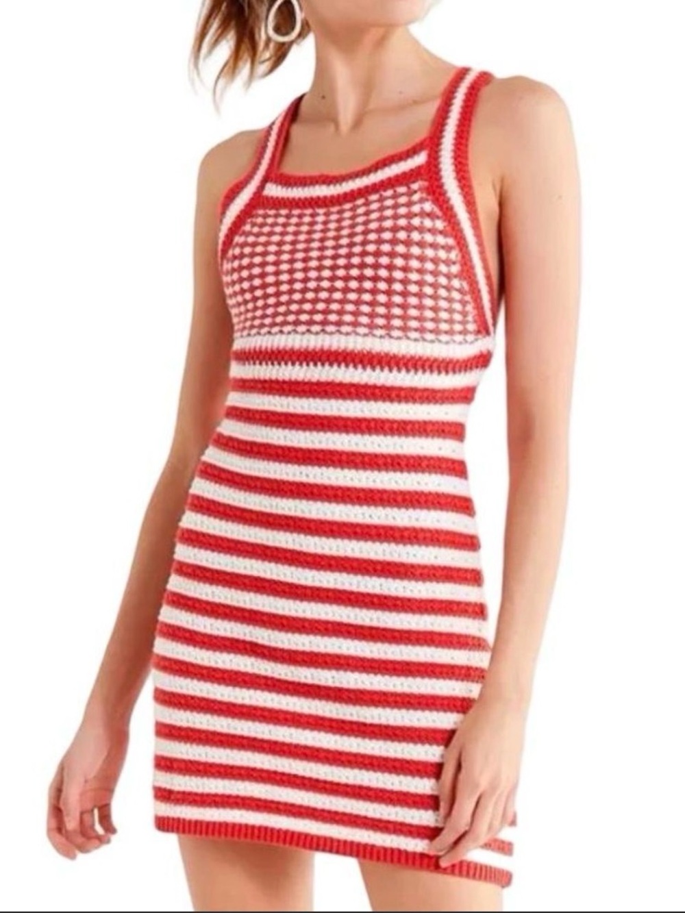 Urban Outfitters Maura Red and White Striped Crochet Mini Dress XS